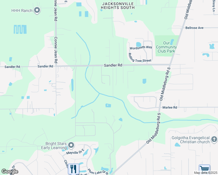 map of restaurants, bars, coffee shops, grocery stores, and more near 6384 Louis Clark Court in Jacksonville