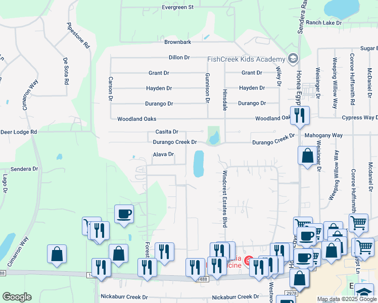 map of restaurants, bars, coffee shops, grocery stores, and more near 23254 Gallanda Drive in Magnolia