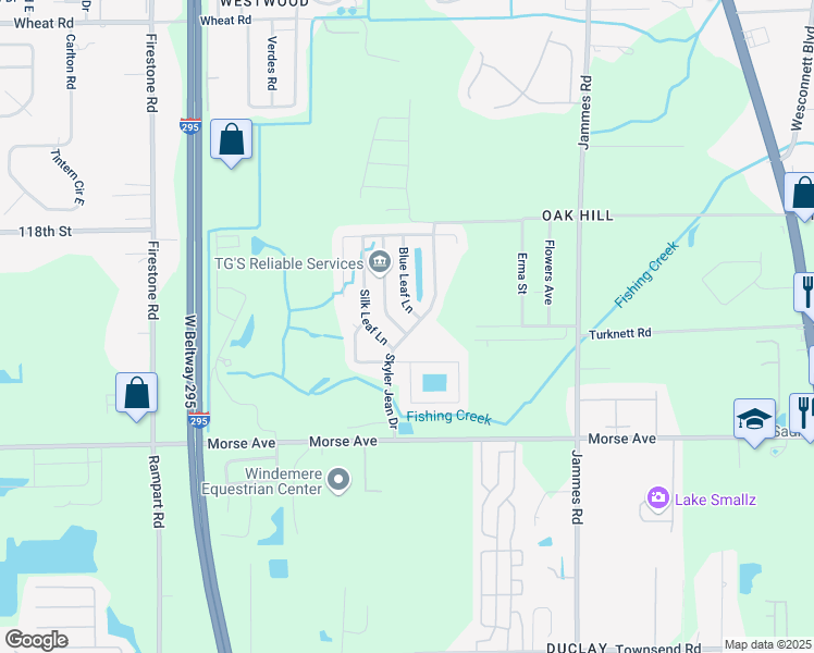 map of restaurants, bars, coffee shops, grocery stores, and more near 6559 Crimson Leaf Lane in Jacksonville