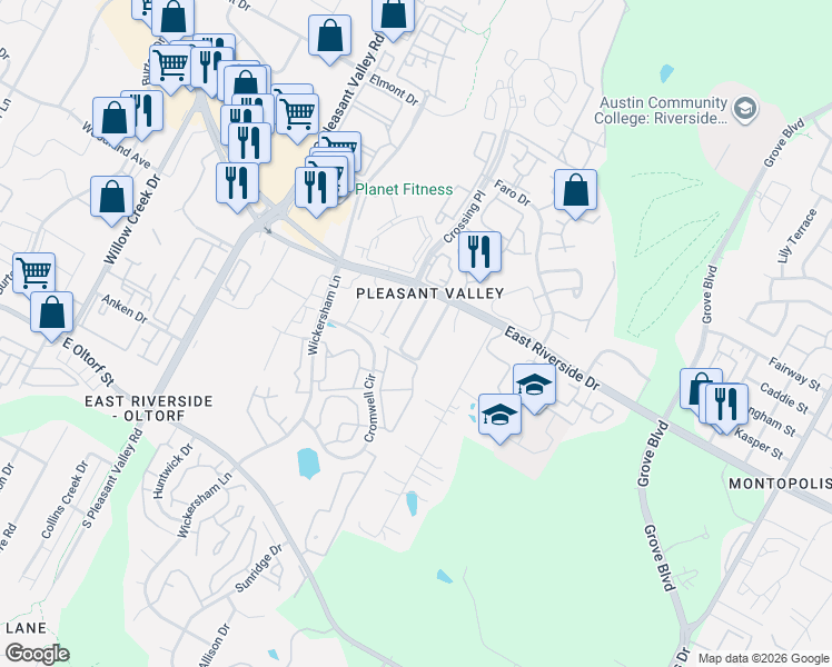 map of restaurants, bars, coffee shops, grocery stores, and more near 2101 Kirksey Drive in Austin