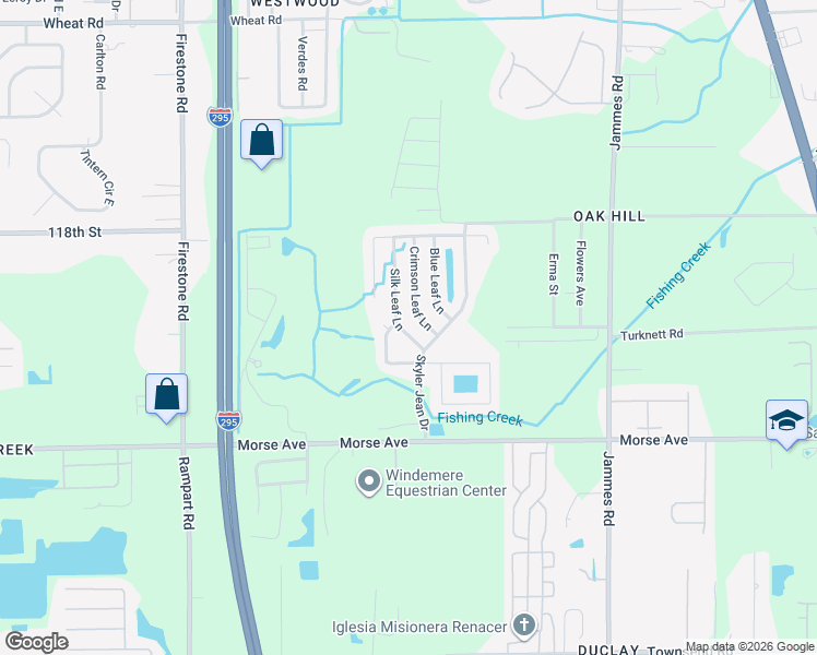 map of restaurants, bars, coffee shops, grocery stores, and more near 6550 Silk Leaf Lane in Jacksonville