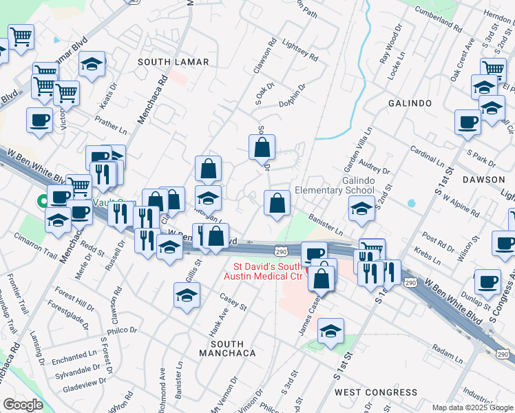 map of restaurants, bars, coffee shops, grocery stores, and more near in Austin