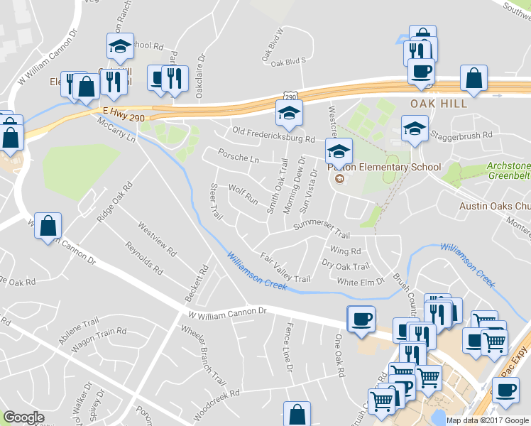 map of restaurants, bars, coffee shops, grocery stores, and more near in Austin
