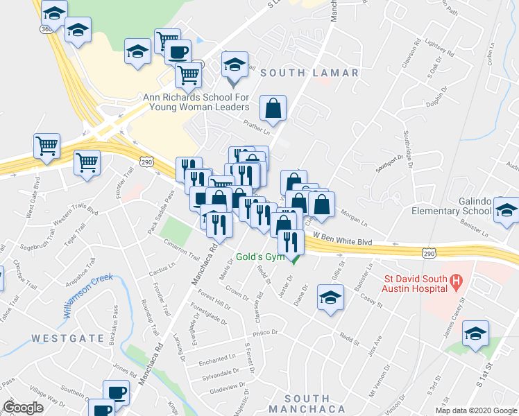 map of restaurants, bars, coffee shops, grocery stores, and more near 1807 Fort View Road in Austin