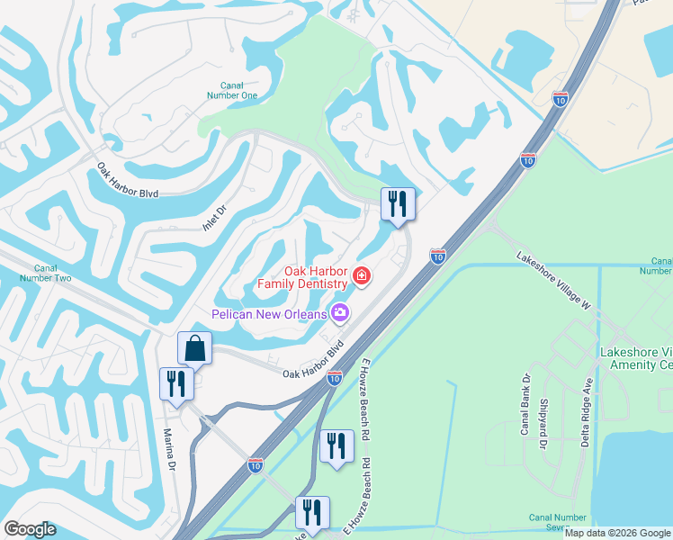 map of restaurants, bars, coffee shops, grocery stores, and more near 27 Oak Tree Drive in Slidell