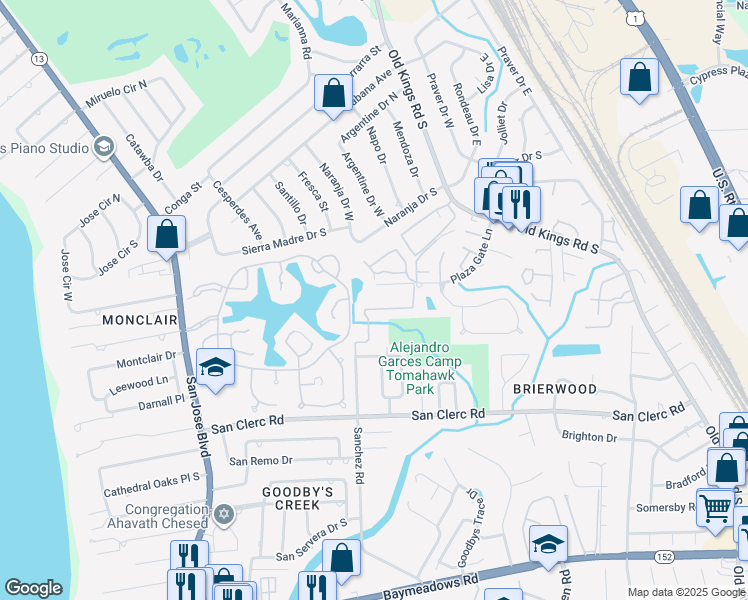 map of restaurants, bars, coffee shops, grocery stores, and more near 4332 Plaza Gate Lane South in Jacksonville