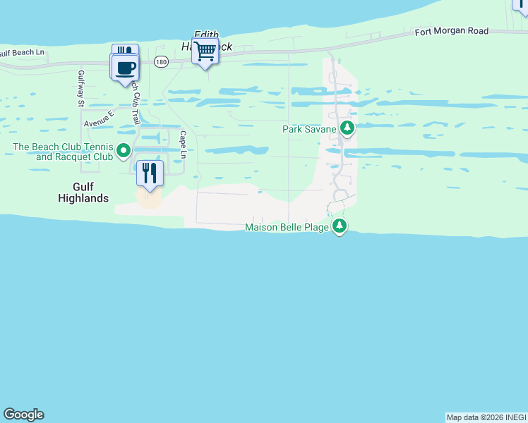 map of restaurants, bars, coffee shops, grocery stores, and more near 9033 Fish House Rd in Gulf Shores