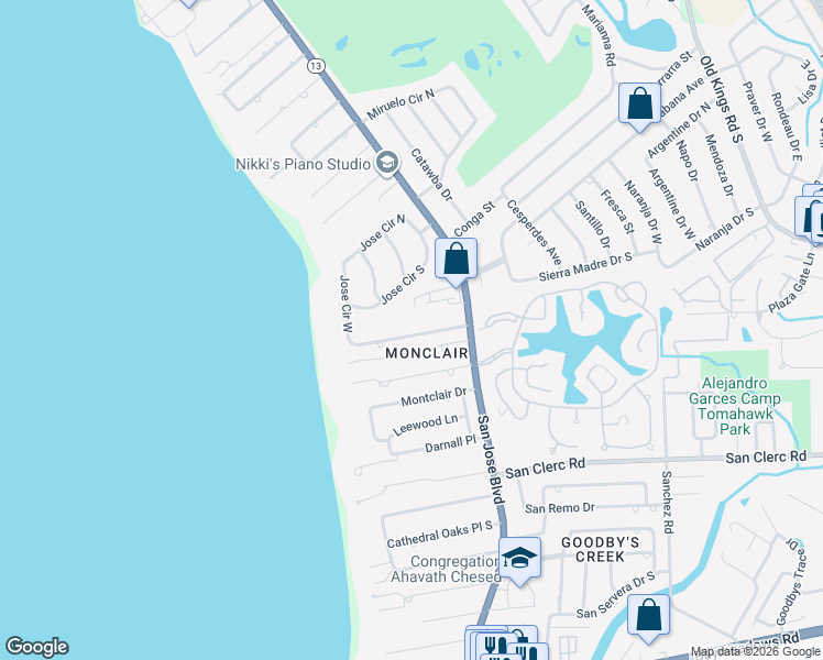 map of restaurants, bars, coffee shops, grocery stores, and more near 3661 Jose Terrace in Jacksonville