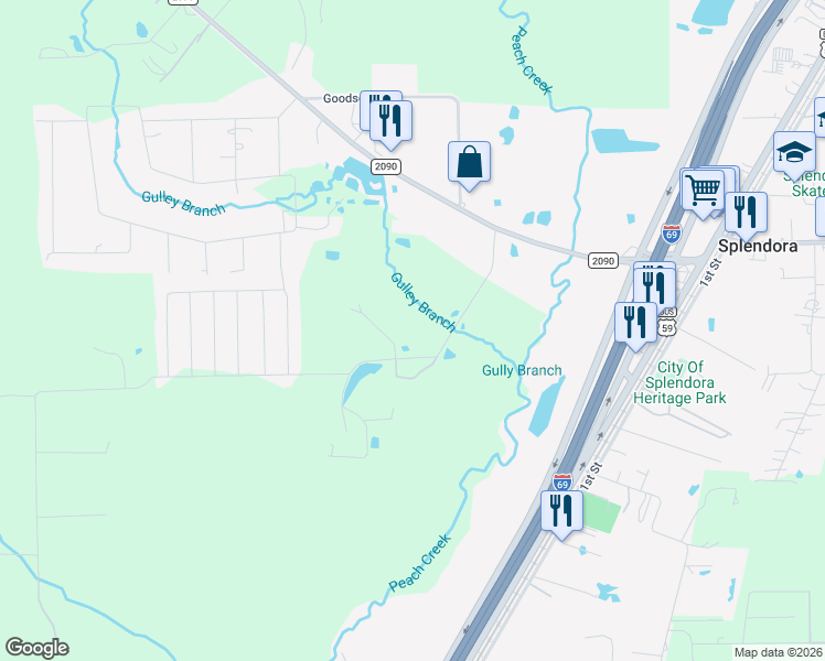 map of restaurants, bars, coffee shops, grocery stores, and more near in Splendora