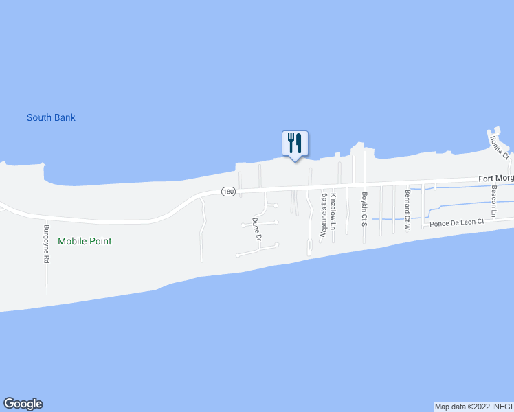 map of restaurants, bars, coffee shops, grocery stores, and more near 1451 Sandy Lane in Gulf Shores