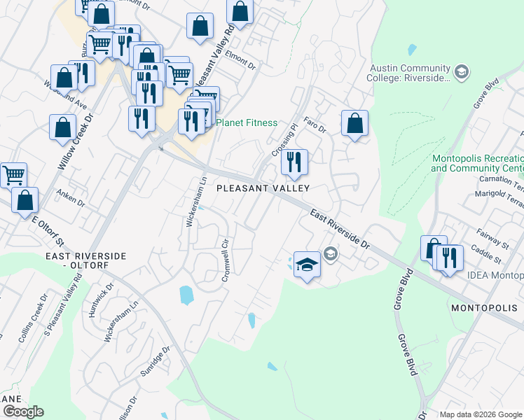 map of restaurants, bars, coffee shops, grocery stores, and more near 2104 Kenneth Avenue in Austin