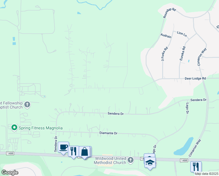 map of restaurants, bars, coffee shops, grocery stores, and more near 9211 Deer Lodge Road in Magnolia