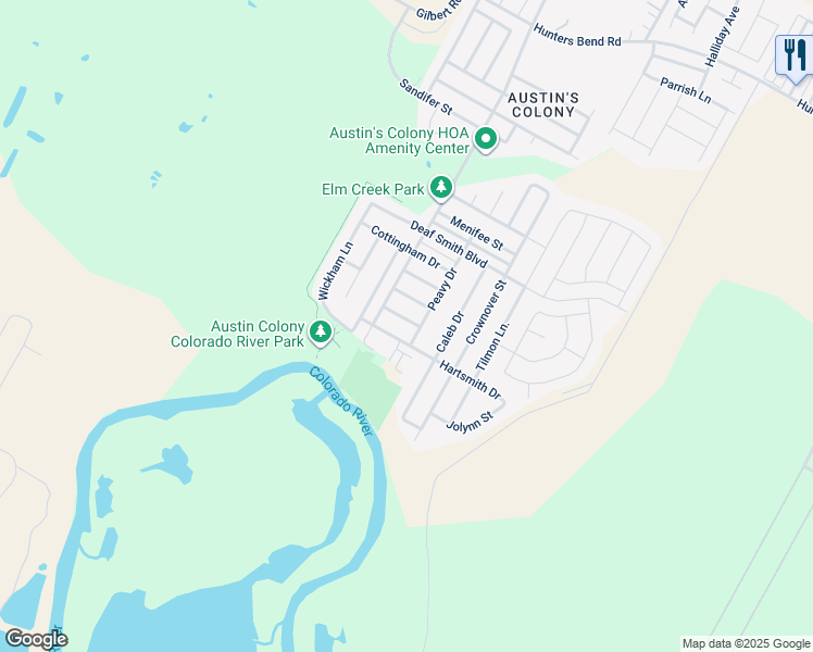 map of restaurants, bars, coffee shops, grocery stores, and more near 14513 Oliphant Street in Austin