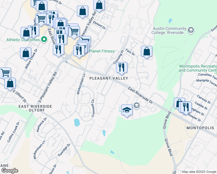 map of restaurants, bars, coffee shops, grocery stores, and more near 2104 Kenneth Avenue in Austin