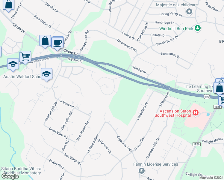 map of restaurants, bars, coffee shops, grocery stores, and more near 8230 Evelina Trail in Austin