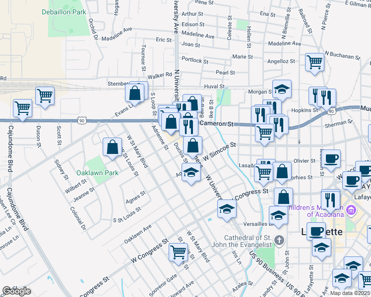 map of restaurants, bars, coffee shops, grocery stores, and more near 406 Silkwood Street in Lafayette