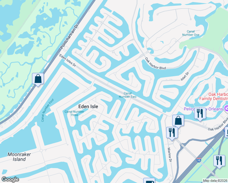 map of restaurants, bars, coffee shops, grocery stores, and more near 316 Eden Isles Drive in Slidell