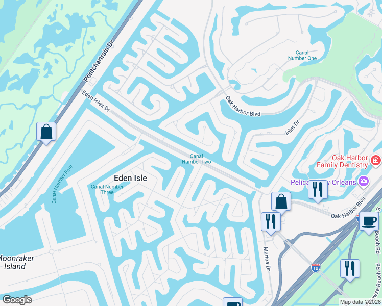 map of restaurants, bars, coffee shops, grocery stores, and more near 328 Eden Isles Drive in Slidell