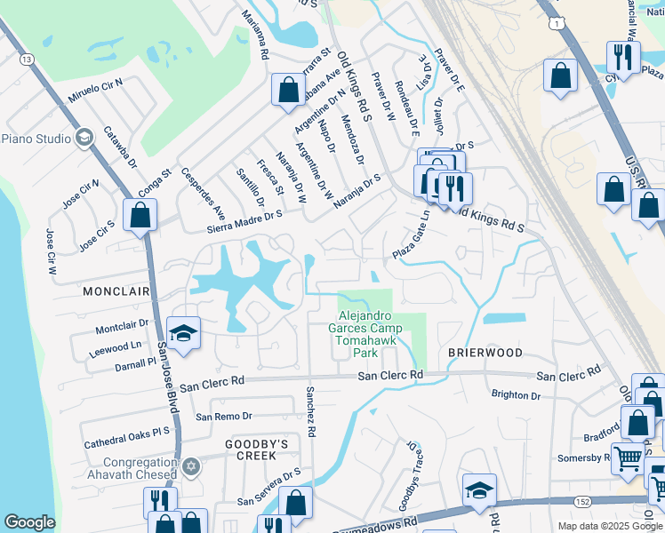 map of restaurants, bars, coffee shops, grocery stores, and more near 4306 Plaza Gate Lane South in Jacksonville