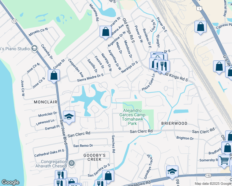 map of restaurants, bars, coffee shops, grocery stores, and more near 4305 Plaza Gate Lane in Jacksonville