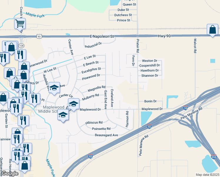 map of restaurants, bars, coffee shops, grocery stores, and more near 36 Eveland Ave in Sulphur