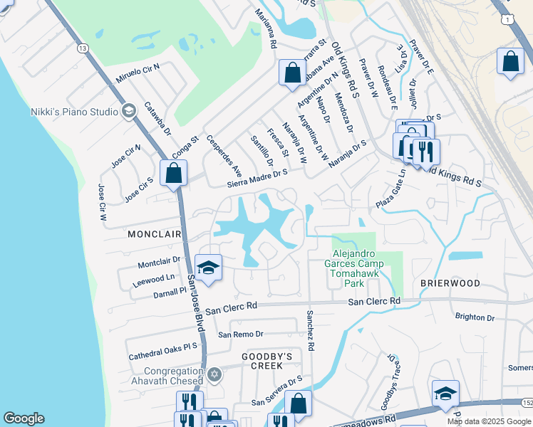 map of restaurants, bars, coffee shops, grocery stores, and more near 4020 La Vista Circle in Jacksonville