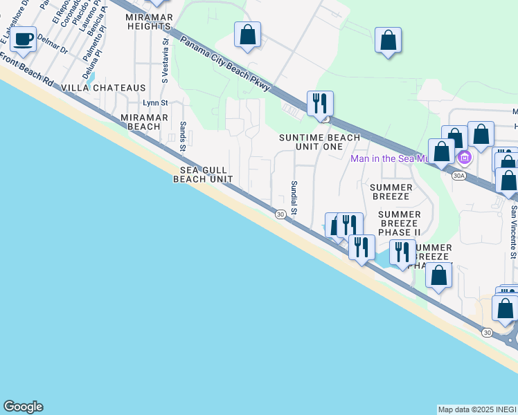 map of restaurants, bars, coffee shops, grocery stores, and more near in Panama City Beach