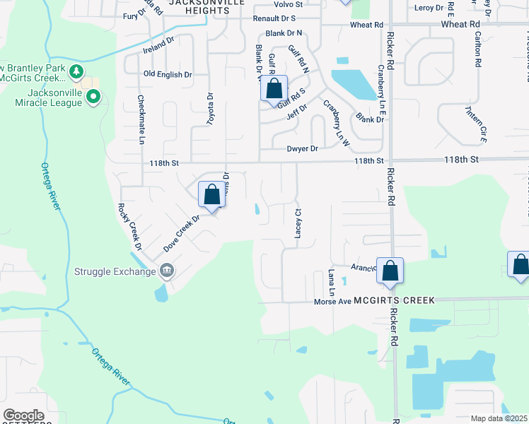 map of restaurants, bars, coffee shops, grocery stores, and more near 6498 Diamond Leaf Court South in Jacksonville