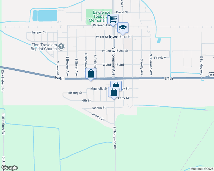 map of restaurants, bars, coffee shops, grocery stores, and more near 207 W Hwy 90 in Iowa