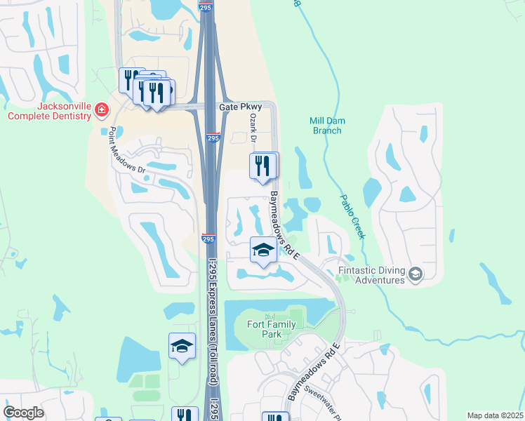 map of restaurants, bars, coffee shops, grocery stores, and more near 11526 Lake Mead Avenue in Jacksonville