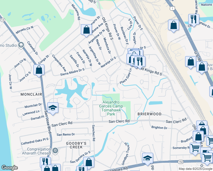 map of restaurants, bars, coffee shops, grocery stores, and more near 8300 Plaza Gate Lane in Jacksonville