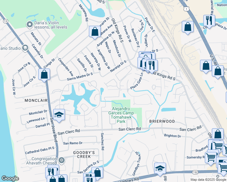 map of restaurants, bars, coffee shops, grocery stores, and more near 8300 Plaza Gate Lane in Jacksonville