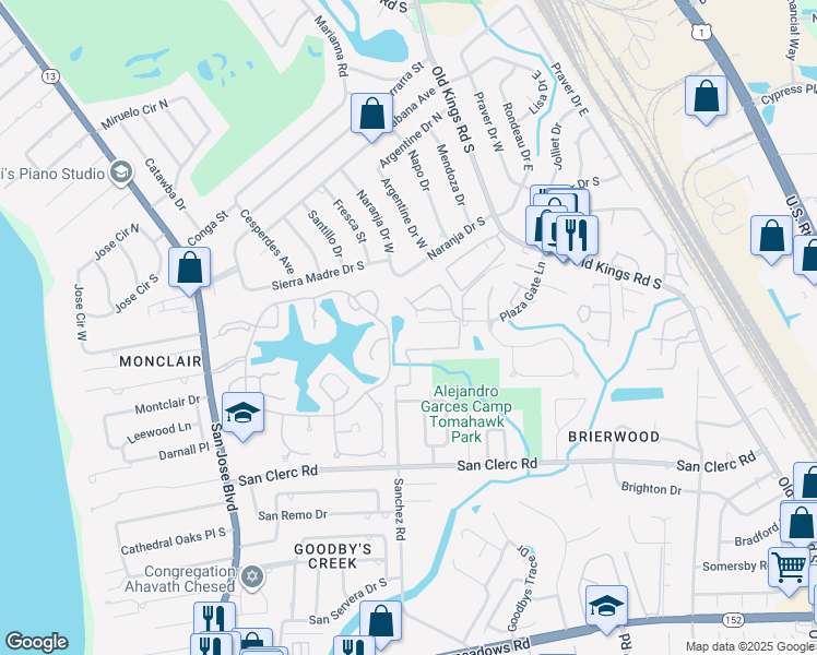 map of restaurants, bars, coffee shops, grocery stores, and more near 4305 Plaza Gate Lane in Jacksonville