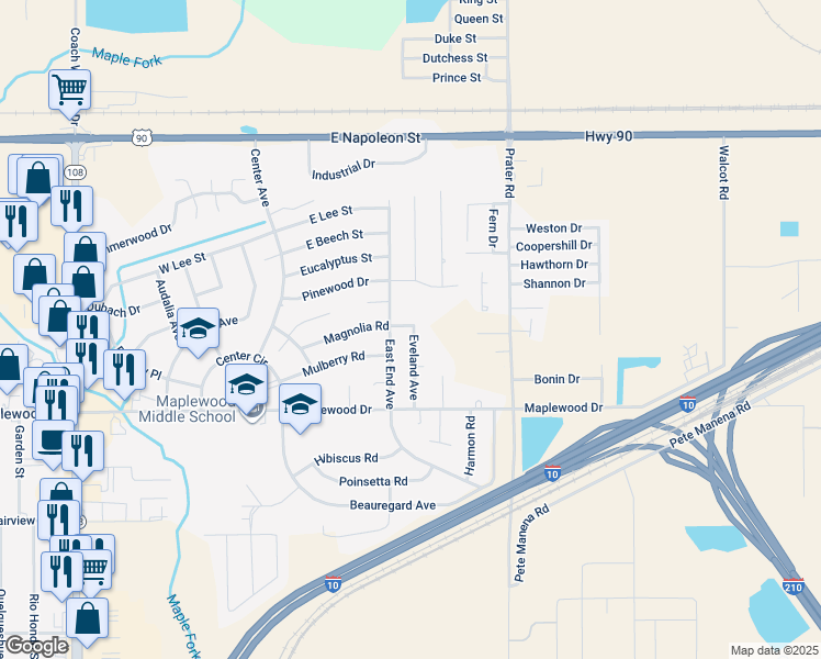 map of restaurants, bars, coffee shops, grocery stores, and more near 36 Eveland Ave in Sulphur