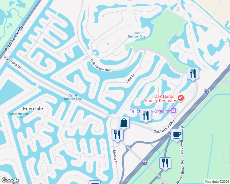 map of restaurants, bars, coffee shops, grocery stores, and more near 13 Harbor Cove in Slidell