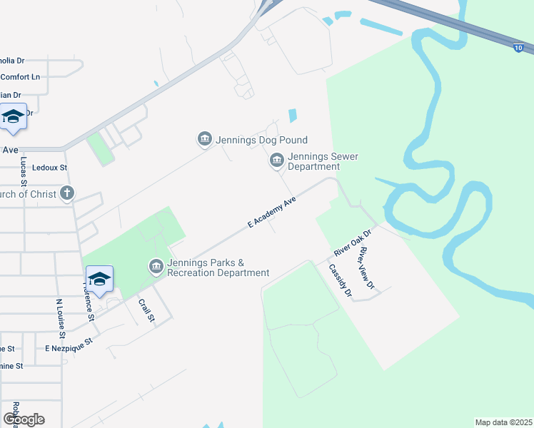 map of restaurants, bars, coffee shops, grocery stores, and more near 2200 East Academy Avenue in Jennings
