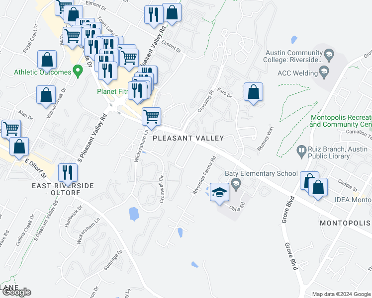 map of restaurants, bars, coffee shops, grocery stores, and more near 2007 Kirksey Drive in Austin
