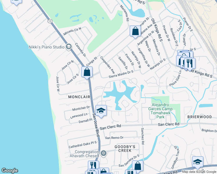 map of restaurants, bars, coffee shops, grocery stores, and more near 3840 La Vista Circle in Jacksonville