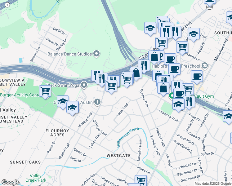map of restaurants, bars, coffee shops, grocery stores, and more near 4477 South Lamar Boulevard in Austin