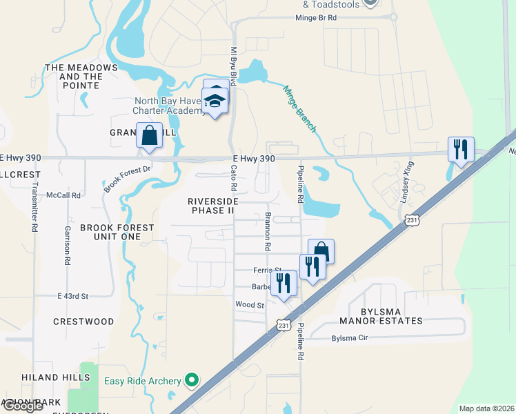 map of restaurants, bars, coffee shops, grocery stores, and more near 4136-4198 Corbin Road in Panama City