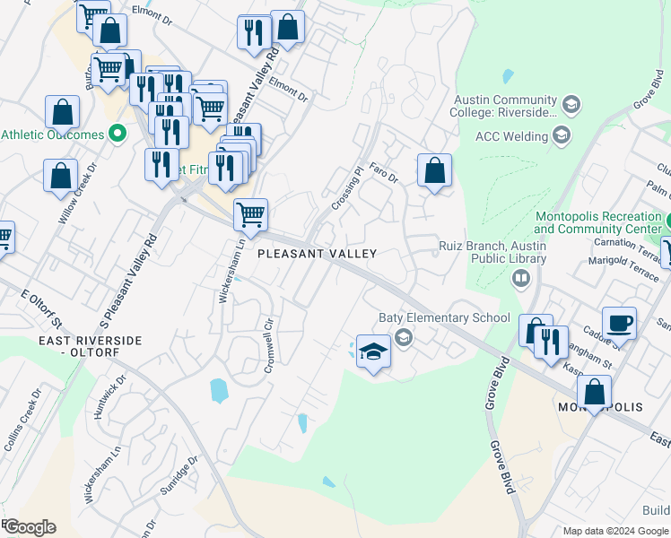 map of restaurants, bars, coffee shops, grocery stores, and more near 2001 Kenneth Avenue in Austin