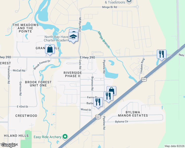 map of restaurants, bars, coffee shops, grocery stores, and more near 4198 Corbin Road in Panama City