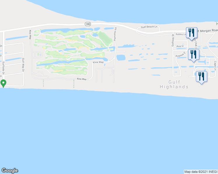 map of restaurants, bars, coffee shops, grocery stores, and more near 375 Plantation Lane in Gulf Shores