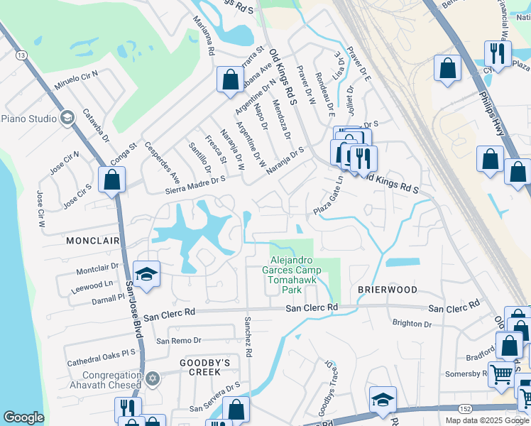 map of restaurants, bars, coffee shops, grocery stores, and more near 8300 Plaza Gate Lane in Jacksonville