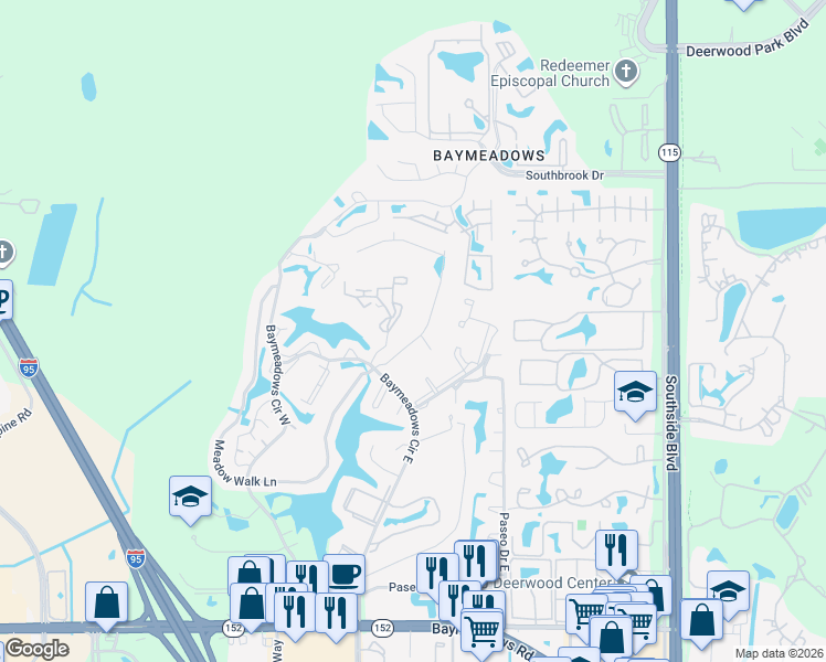 map of restaurants, bars, coffee shops, grocery stores, and more near 7601 Las Palmas Way in Jacksonville
