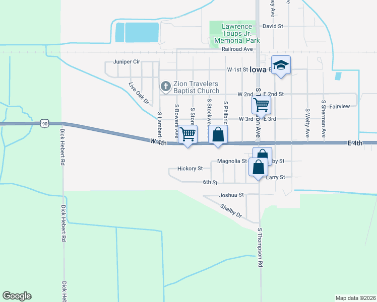 map of restaurants, bars, coffee shops, grocery stores, and more near 501 U.S. 90 in Iowa