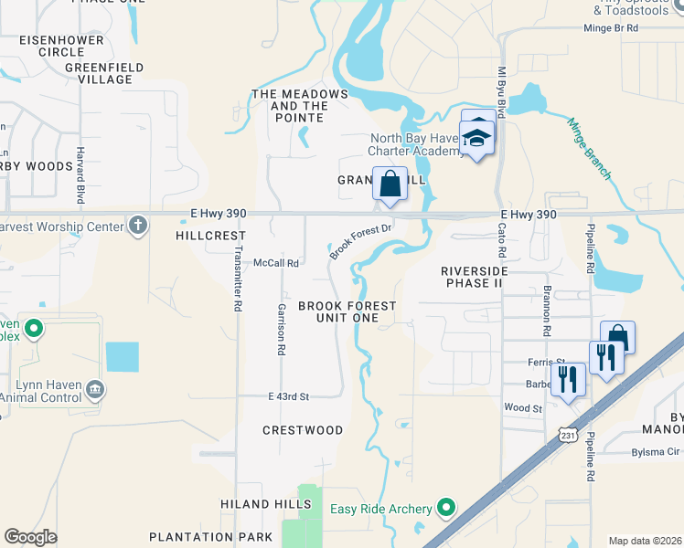 map of restaurants, bars, coffee shops, grocery stores, and more near 4526 Brook Forest Dr in Panama City