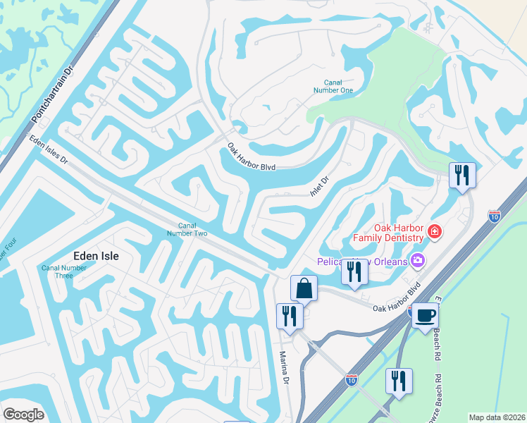 map of restaurants, bars, coffee shops, grocery stores, and more near 1 Harbor Cove in Slidell