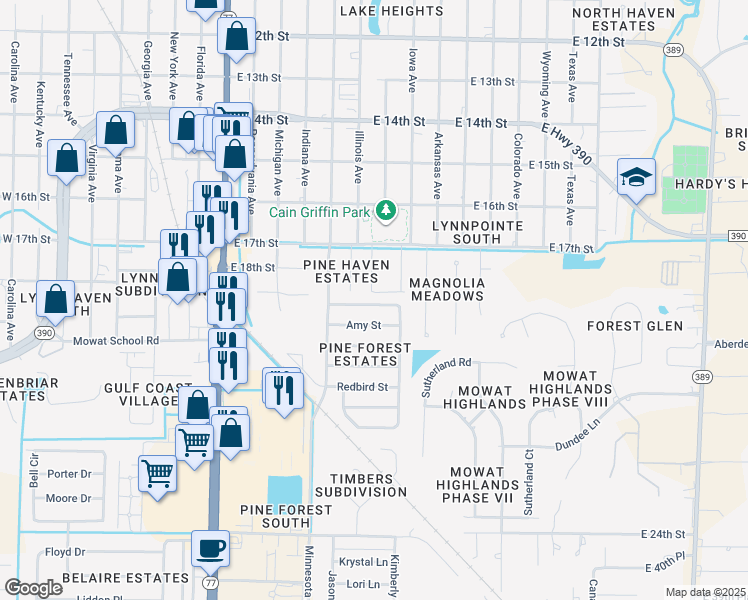 map of restaurants, bars, coffee shops, grocery stores, and more near 608 East Pine Forest Drive in Lynn Haven