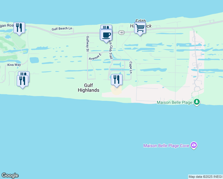 map of restaurants, bars, coffee shops, grocery stores, and more near 453 Beach Club Trail in Gulf Shores